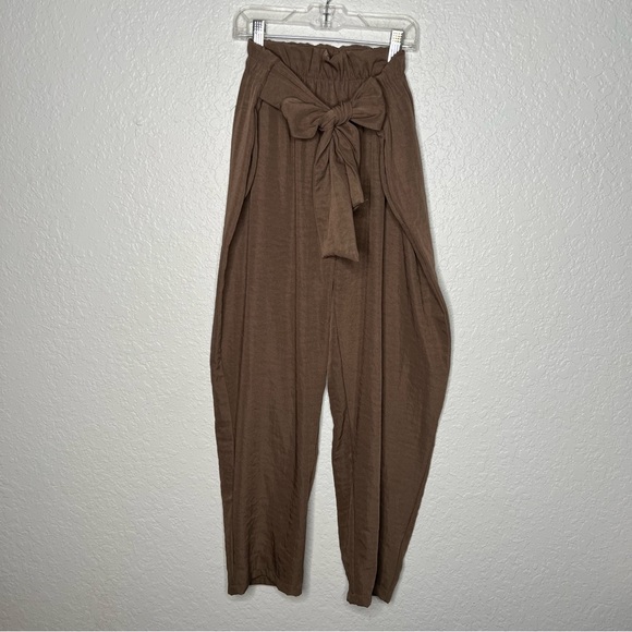 Suzy D London Womens Trouser Pants Front Tie Brown Large European Crop Ankle - Picture 2 of 9